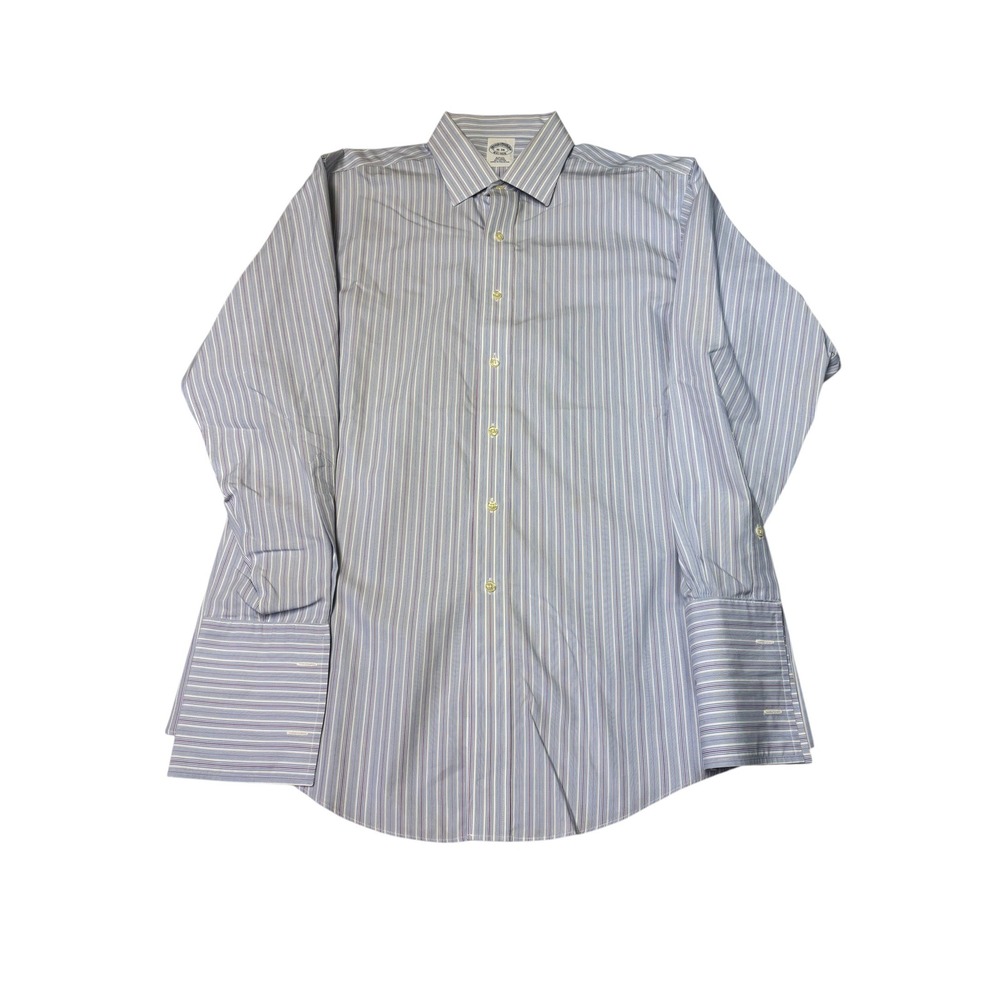 Brooks Brothers Mens Slim Fit Non Iron Striped Dress French Cuffs Shirt 16 34